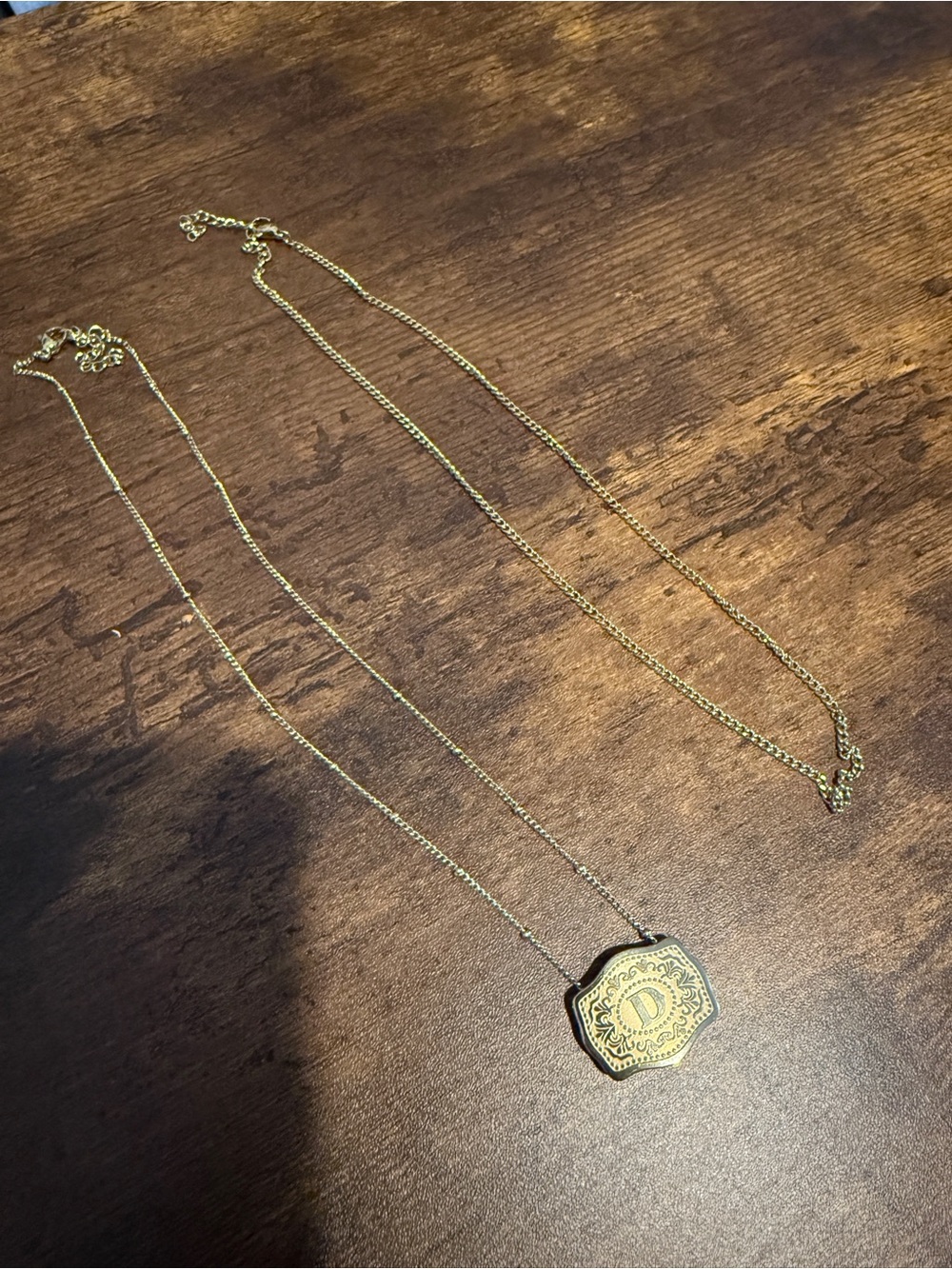 Gold Tone Floral “D” Medallion Pendant Necklace - Women Jewelry